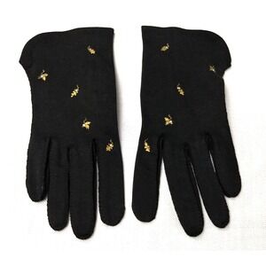 Madeleine Debs Wristlet Gloves Black Gold Embroidered Leaf Rhinestone Size 7 Vtg